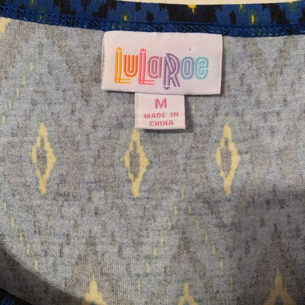 NWOT Lularoe Nicole Midi Blue Yellow geometric
